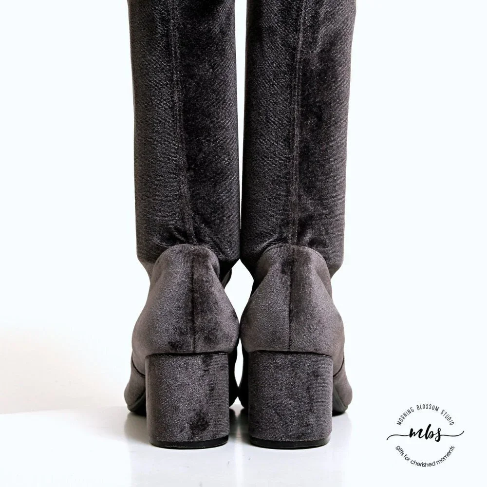Steve Madden Isaac Velvet Over the Knee Boots Black Women Size 7‎